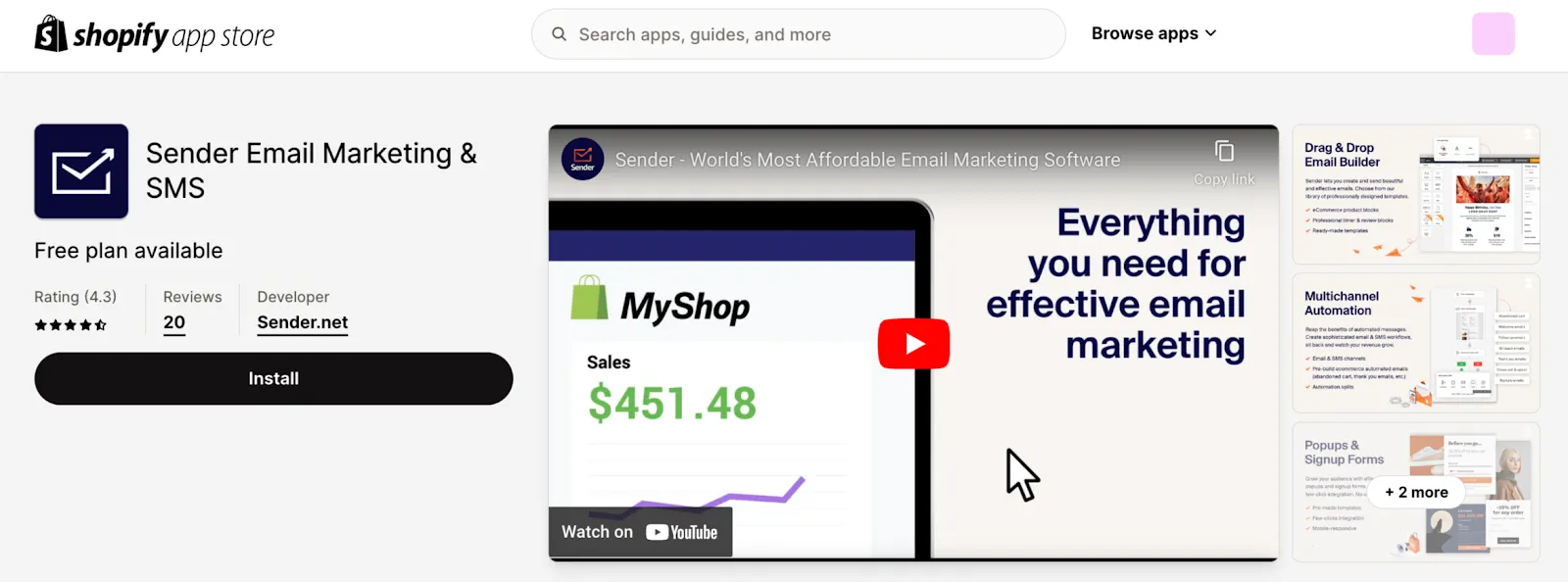 Sender app within Shopify App store