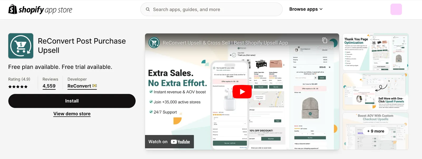 Upsell app called ReConvert within Shopify app store