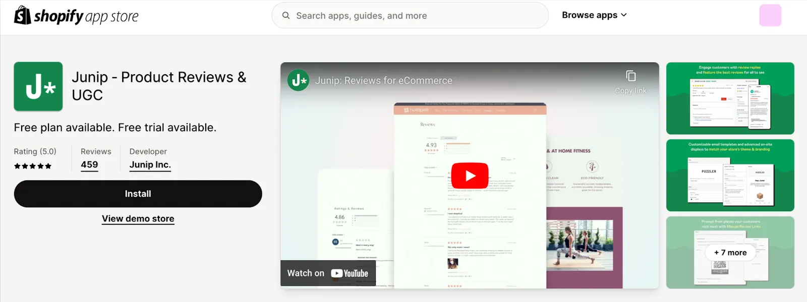 Junip app within Shopify App Store
