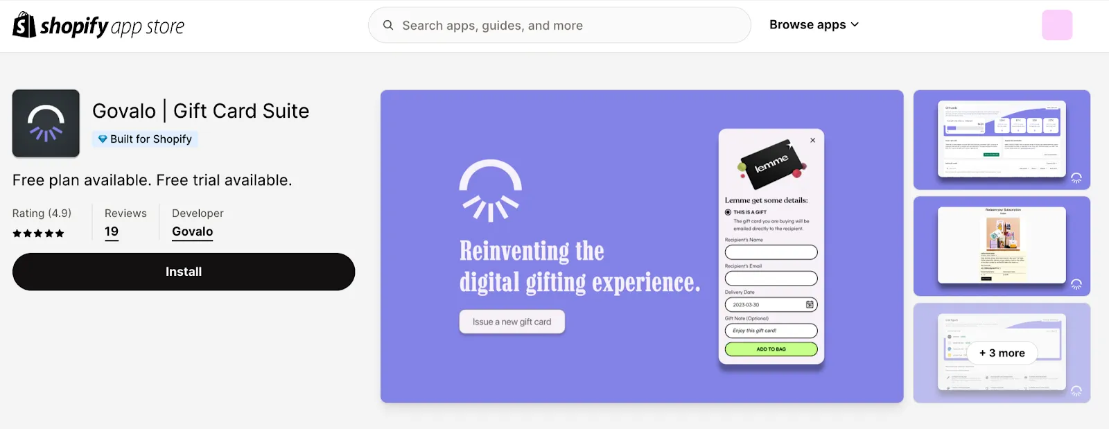 Shopify app Govalo within Shopify App Store