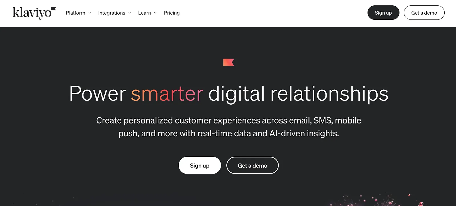 Home page of Klaviyo