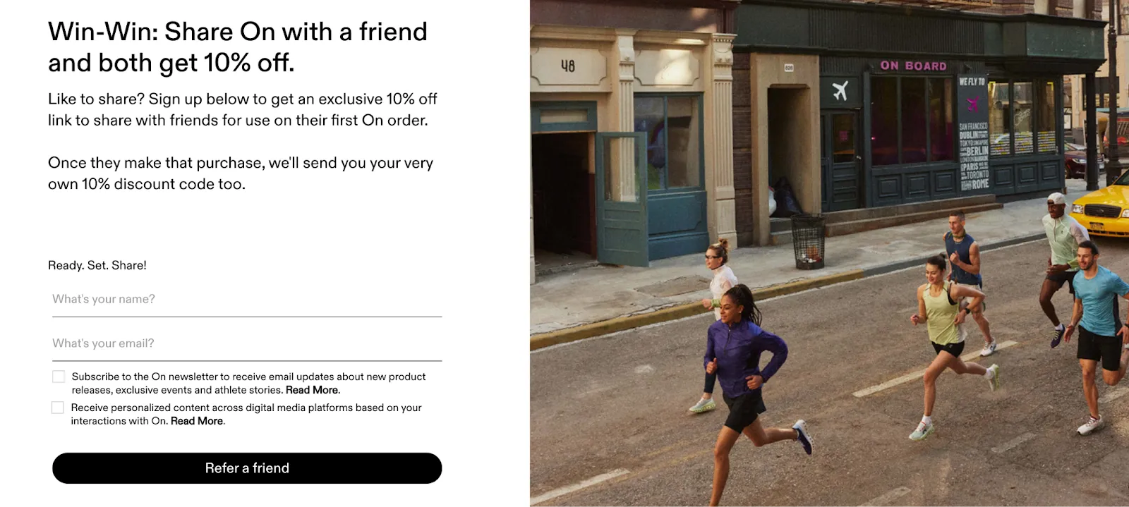 On's customer referral program example