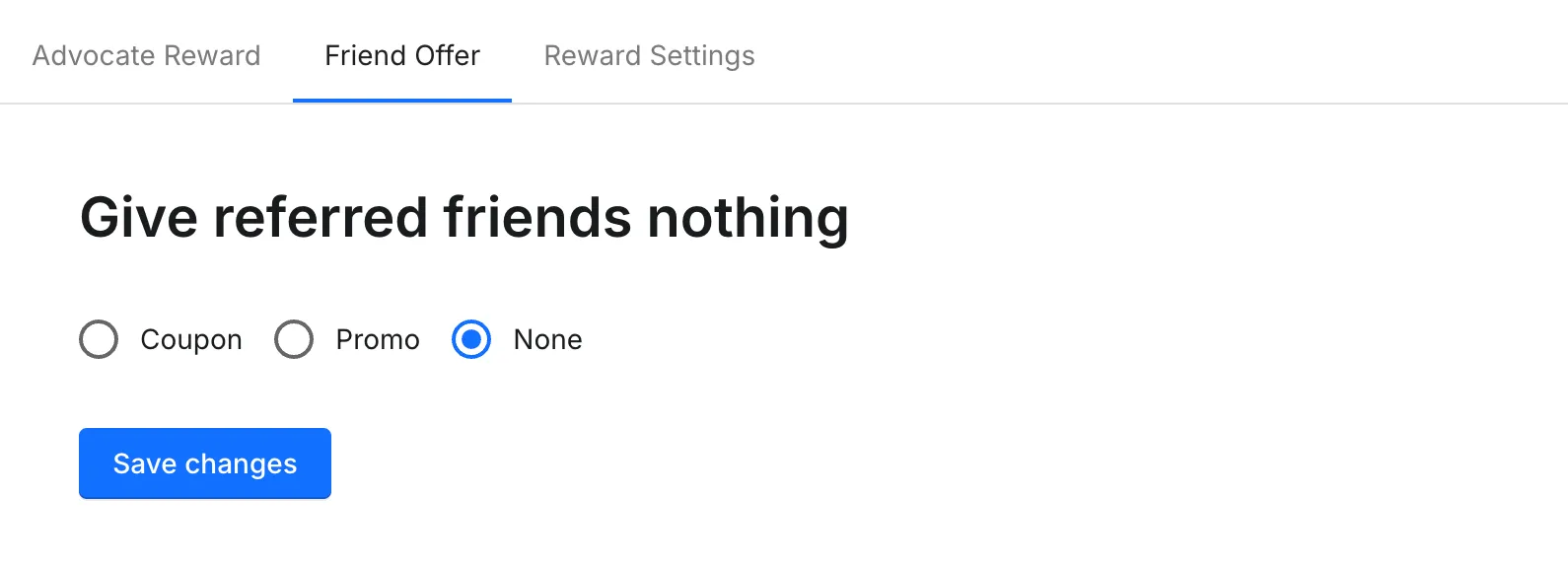 Affiliate friend offer settings