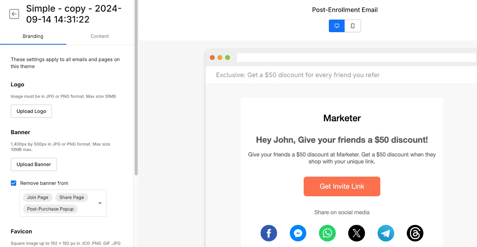 Affiliate email editor on ReferralCandy