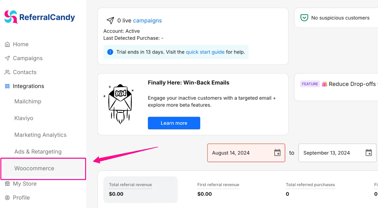 ReferralCandy admin dashboard