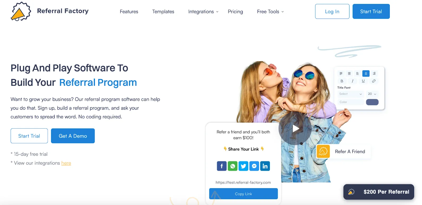 Home page of Referral Factory