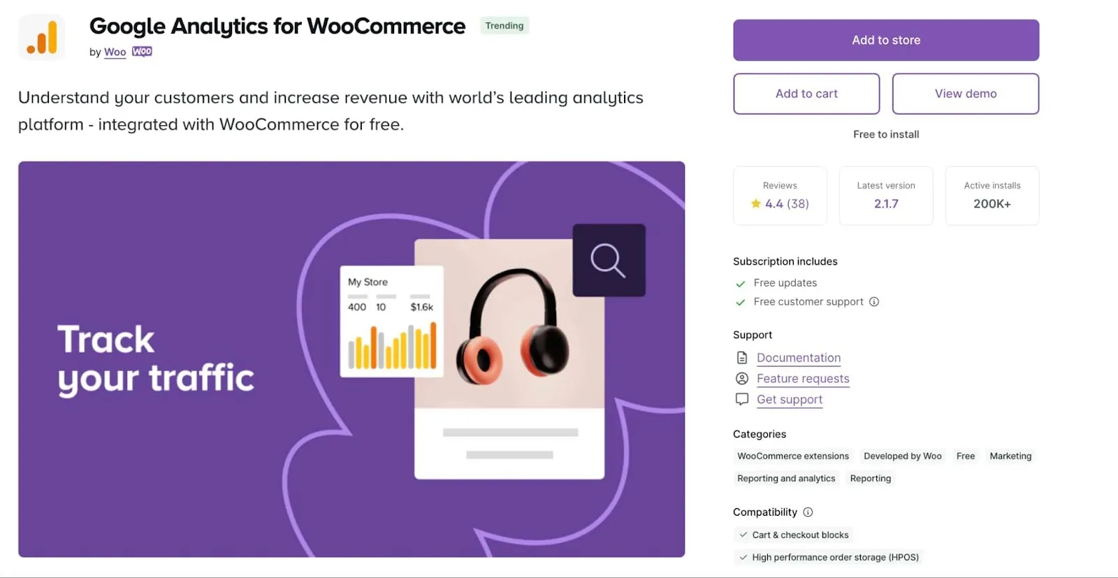 Home page of Google Analytics for WooCommerce