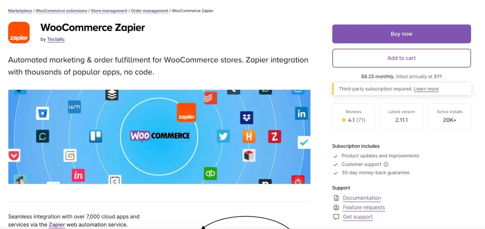 Product page of WooCommerce Zapier