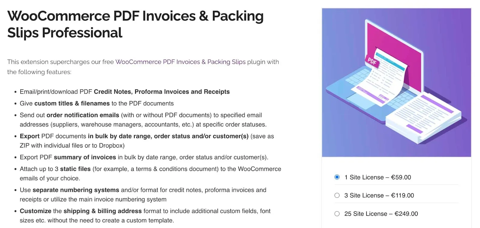 PDF invoices and Packing slips home page