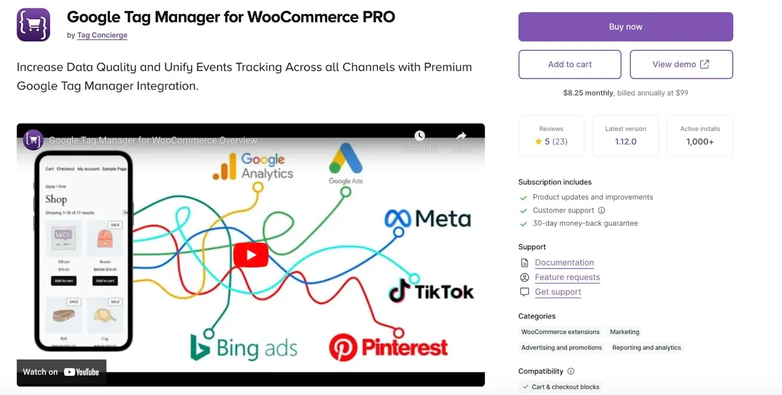 Product page of Google Tag Manager for WooCommerce