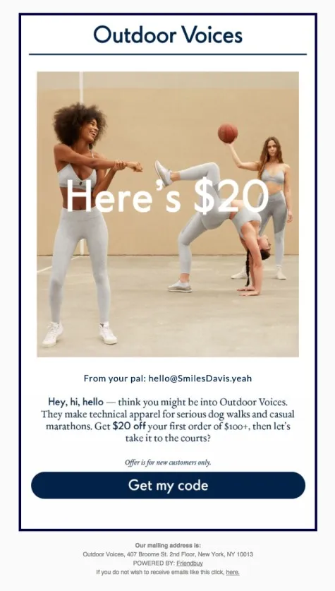 Outdoor Voices referral email