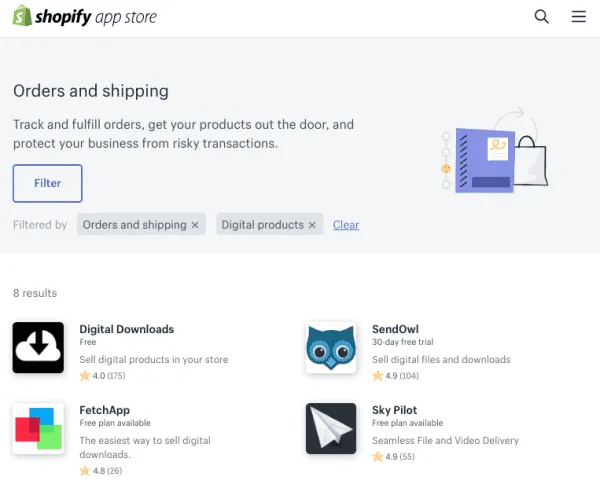 shopify digital products - app store - orders and shipping -- digital products