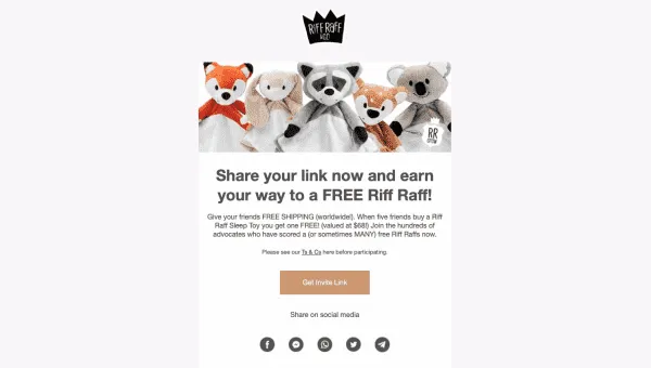 riff raff and co post purchase email prompt customer get more referrals referralcandy
