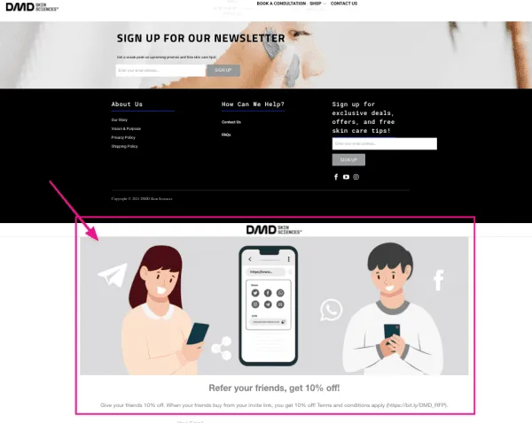 launch-referral-program-add-ctas-to-marketing-assets--dmd-skin-sciences-under-store