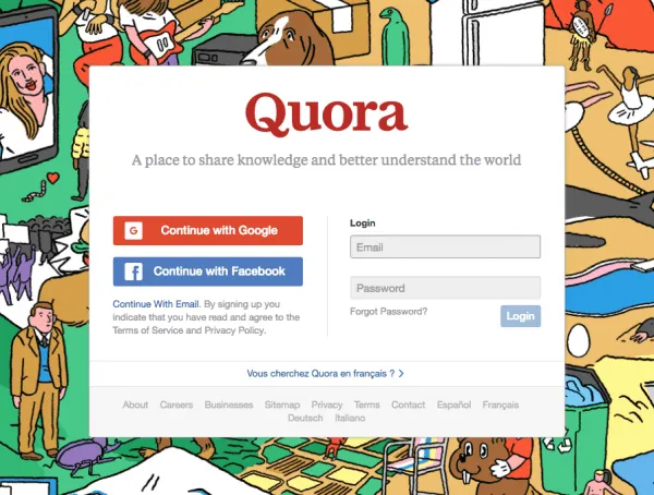 Quora signup page