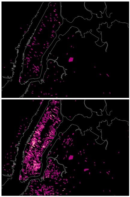 Airbnb-listed places in NYC in 2008 and 2009