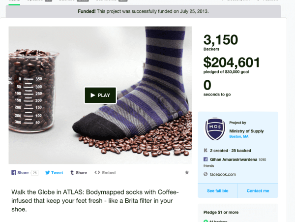 Ministry of Supply's Kickstarter campaign for their ATLAS sock
