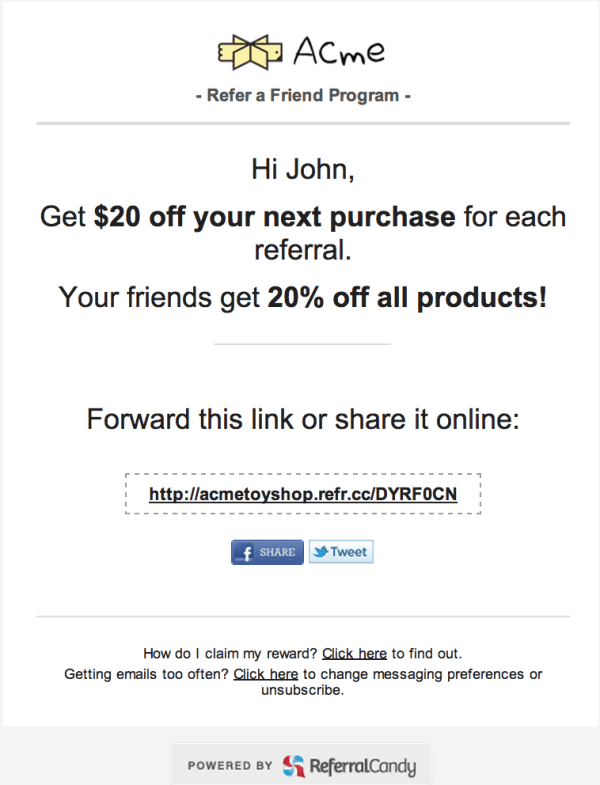 Sample ReferralCandy reminder emails