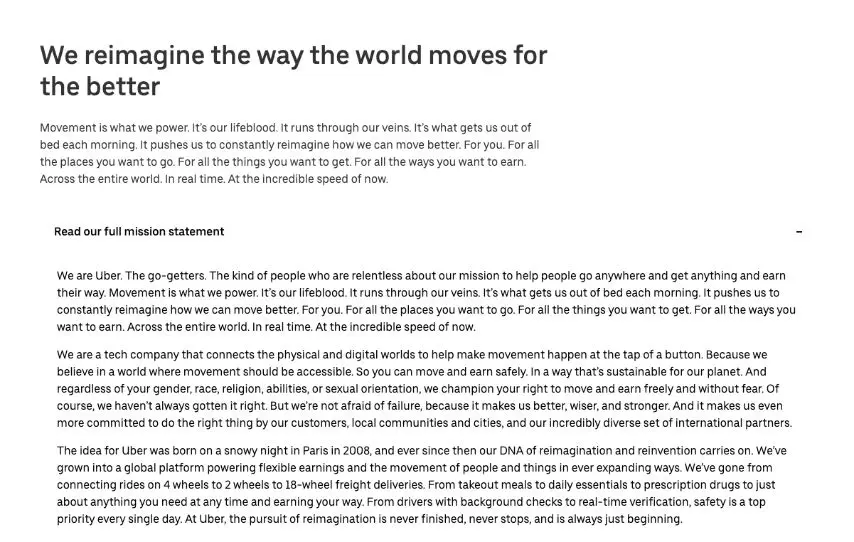 Uber's mission statement