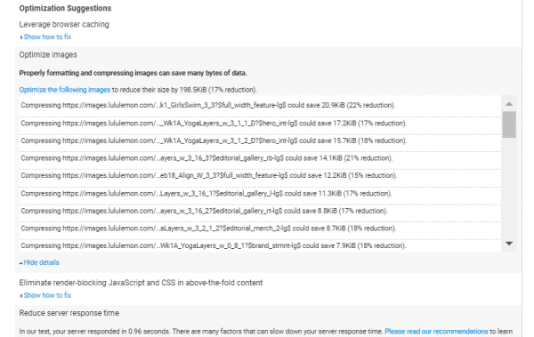 shopify seo - PageSpeed insights optimisation suggestions