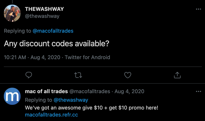 mac of all trades referralcandy case study social tweet reply