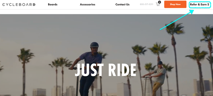 cycleboard website menu bar referral cta