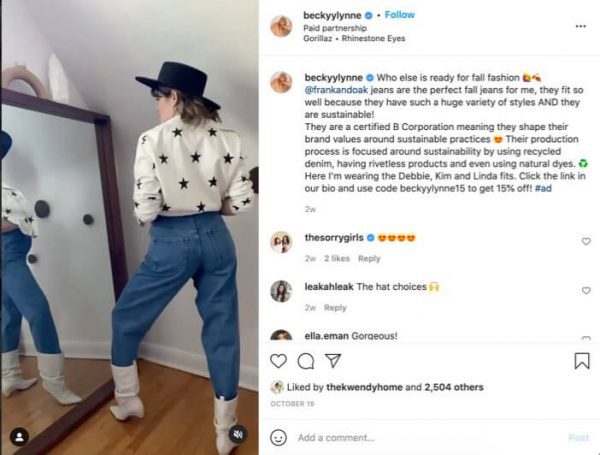 Frank and Oak influencer example