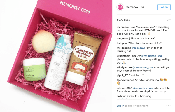 memebox instagram FOMO