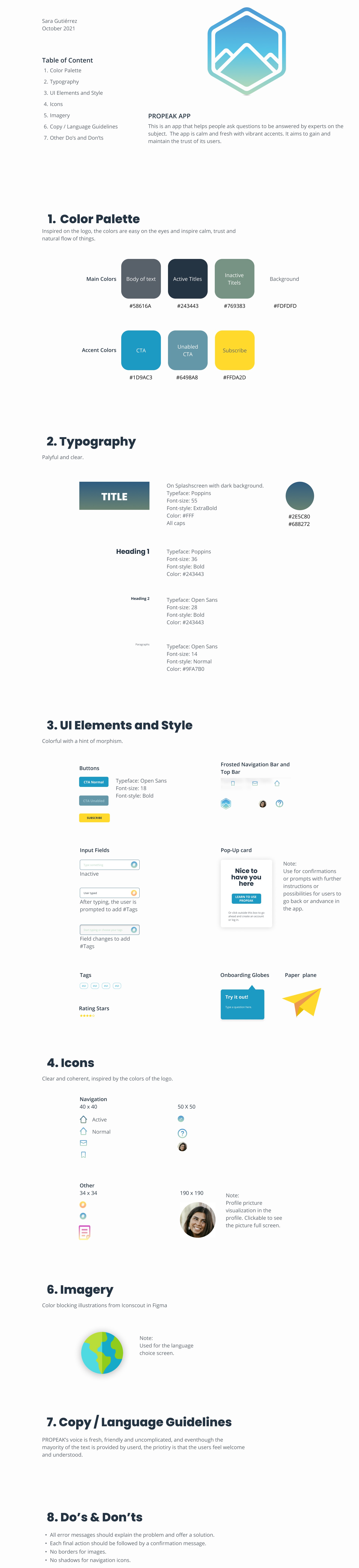 Style guide for the app propeak.