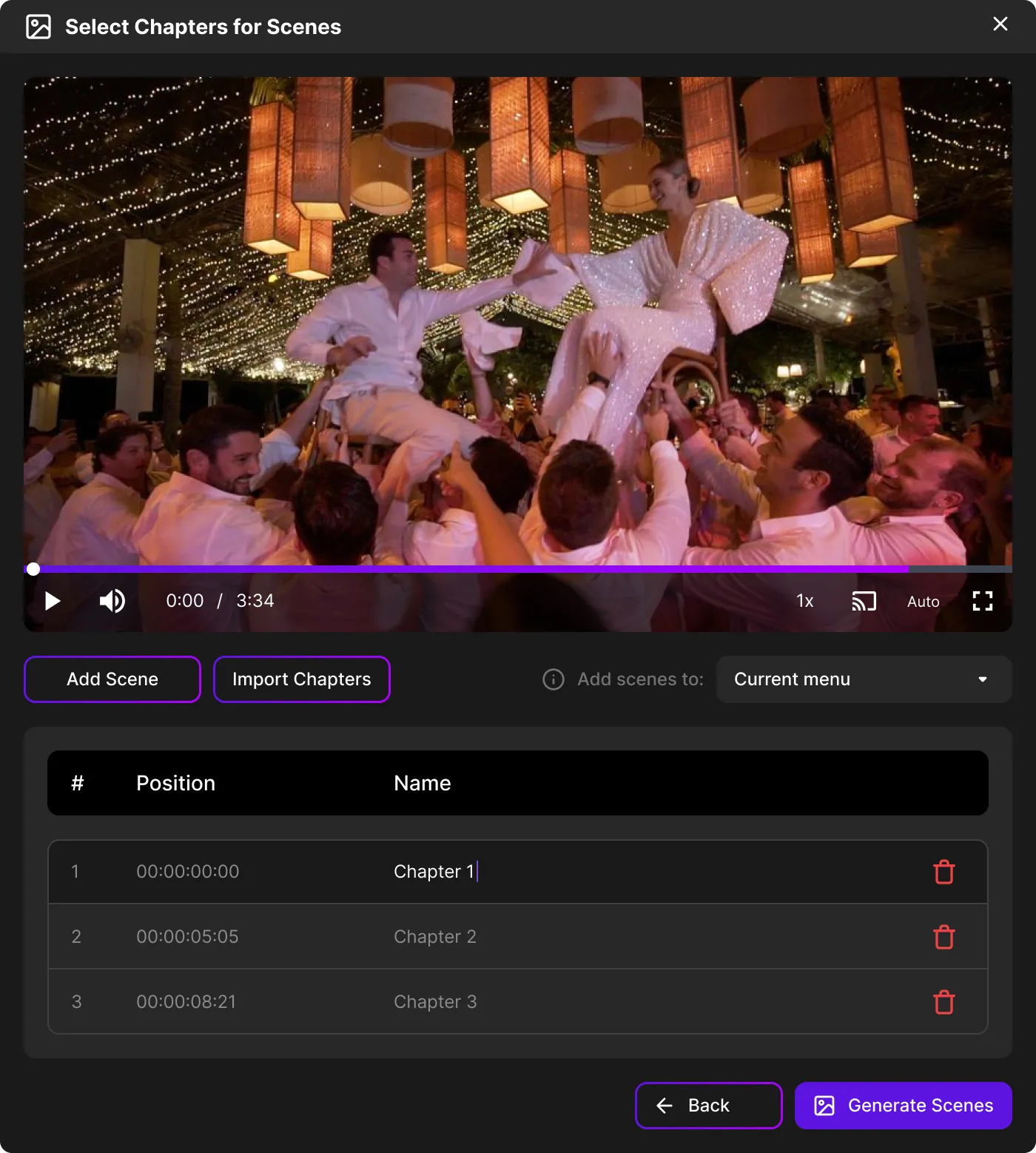 Chapters & Submenus dashboard
