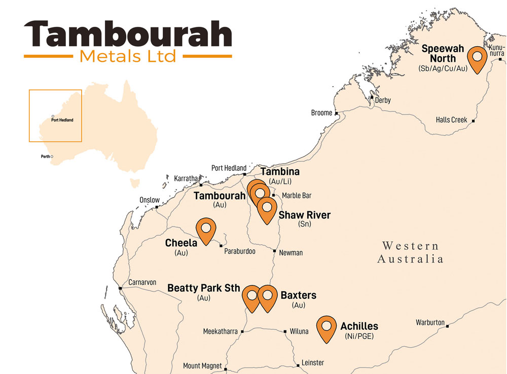 Map of Tambourah Metals projects in Western Australia