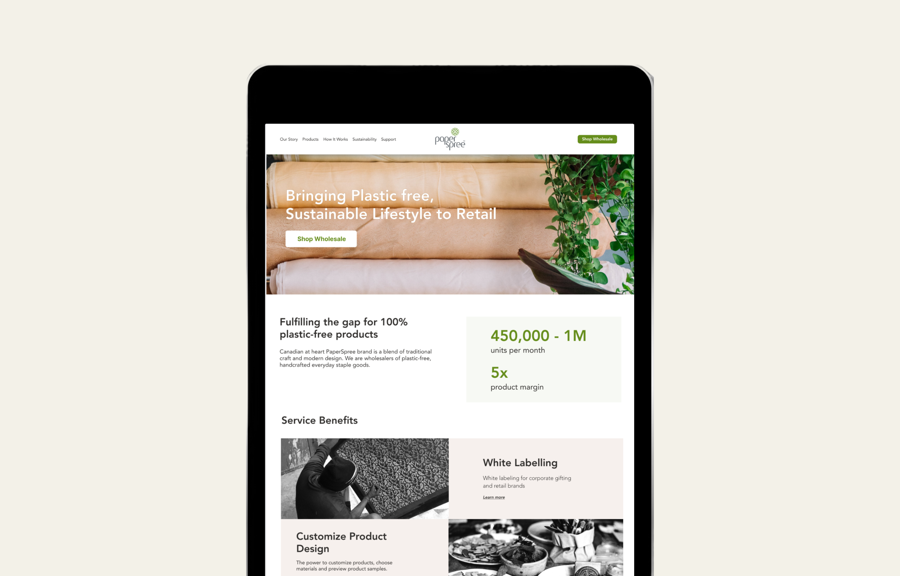 Mockup of Paperspree website on a tablet