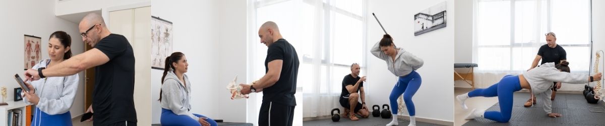 banner of images showing trainer working with low back pain client