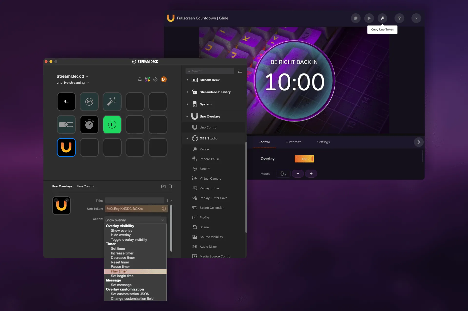 Control stream overlays with the uno Stream Deck plugin 
