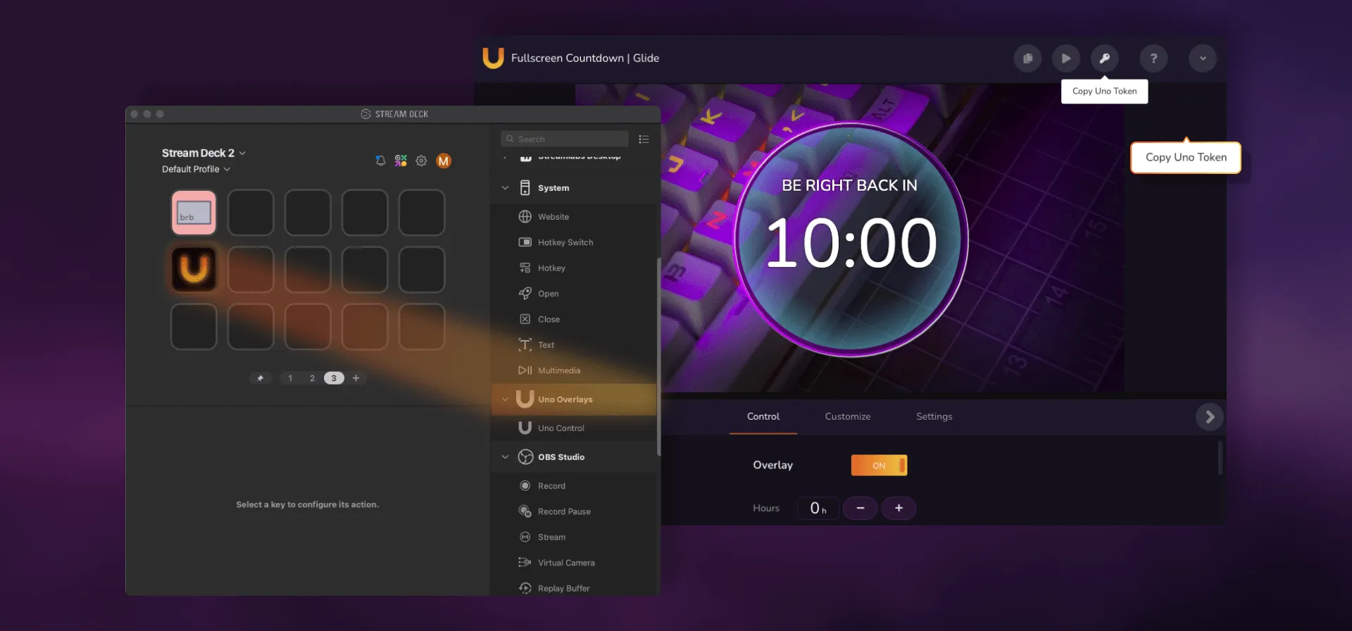 Connect the uno Stream Deck plugin