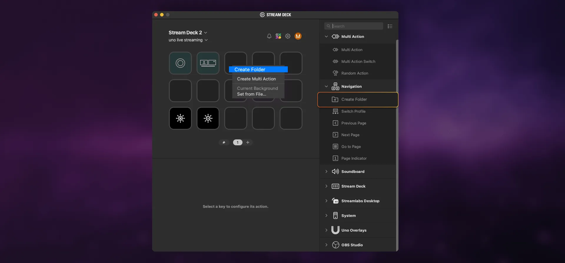 How to use Elgato Stream Deck to create a folder for actions