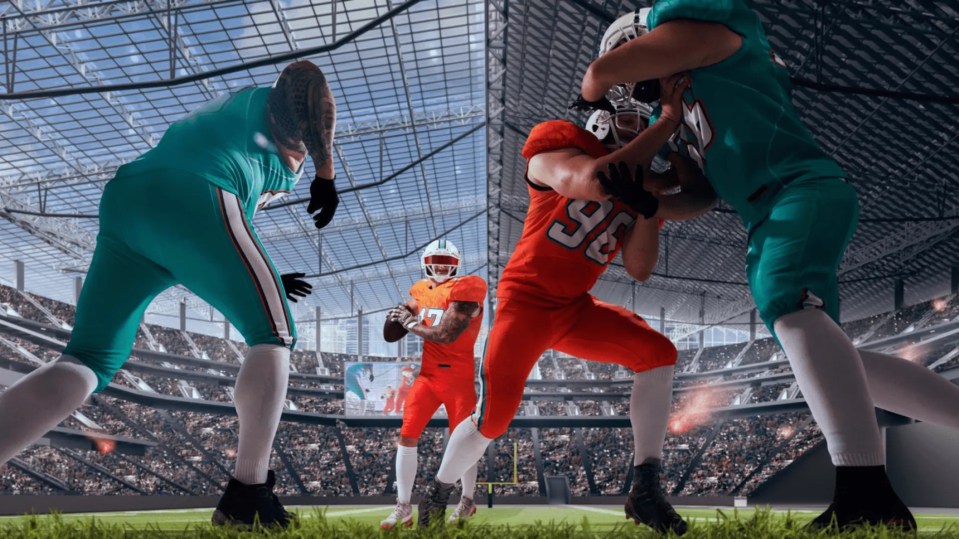 American football players in a stadium