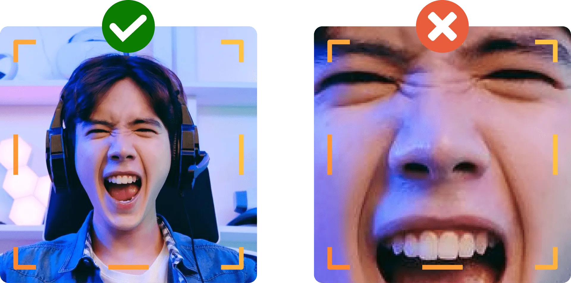 A side-by-side example of how to frame a facecam on OBS