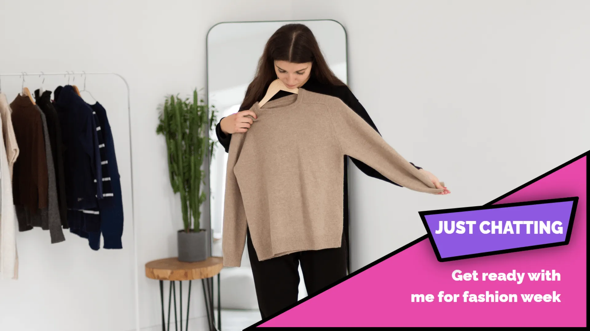 A fashion streamer trying on clothes on a Just Chatting stream