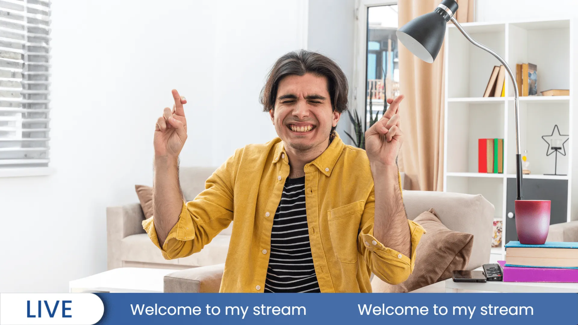 A streamer with a Live overlay on screen