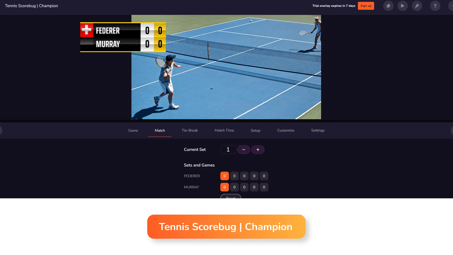 Sports overlay for live streaming tennis