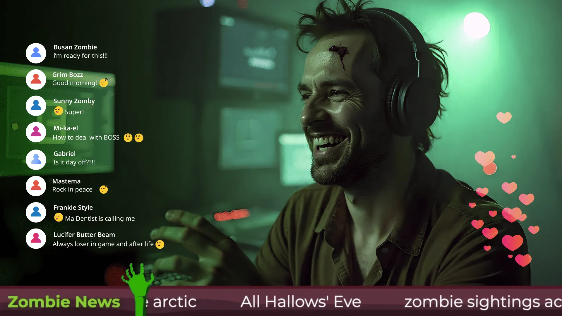 A live stream gamer using a spooky overlay
