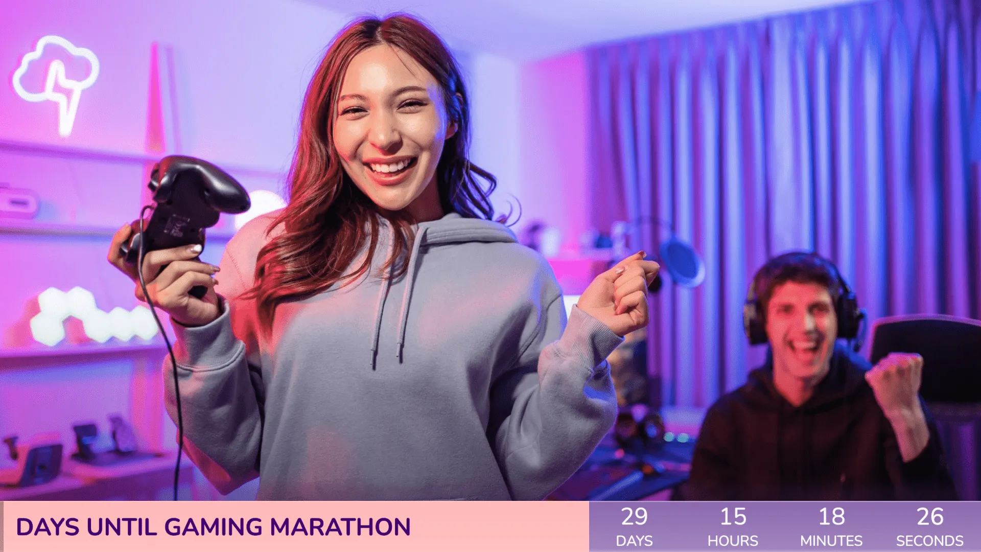 Live stream gamers using a countdown overlay to count down to a gaming event.