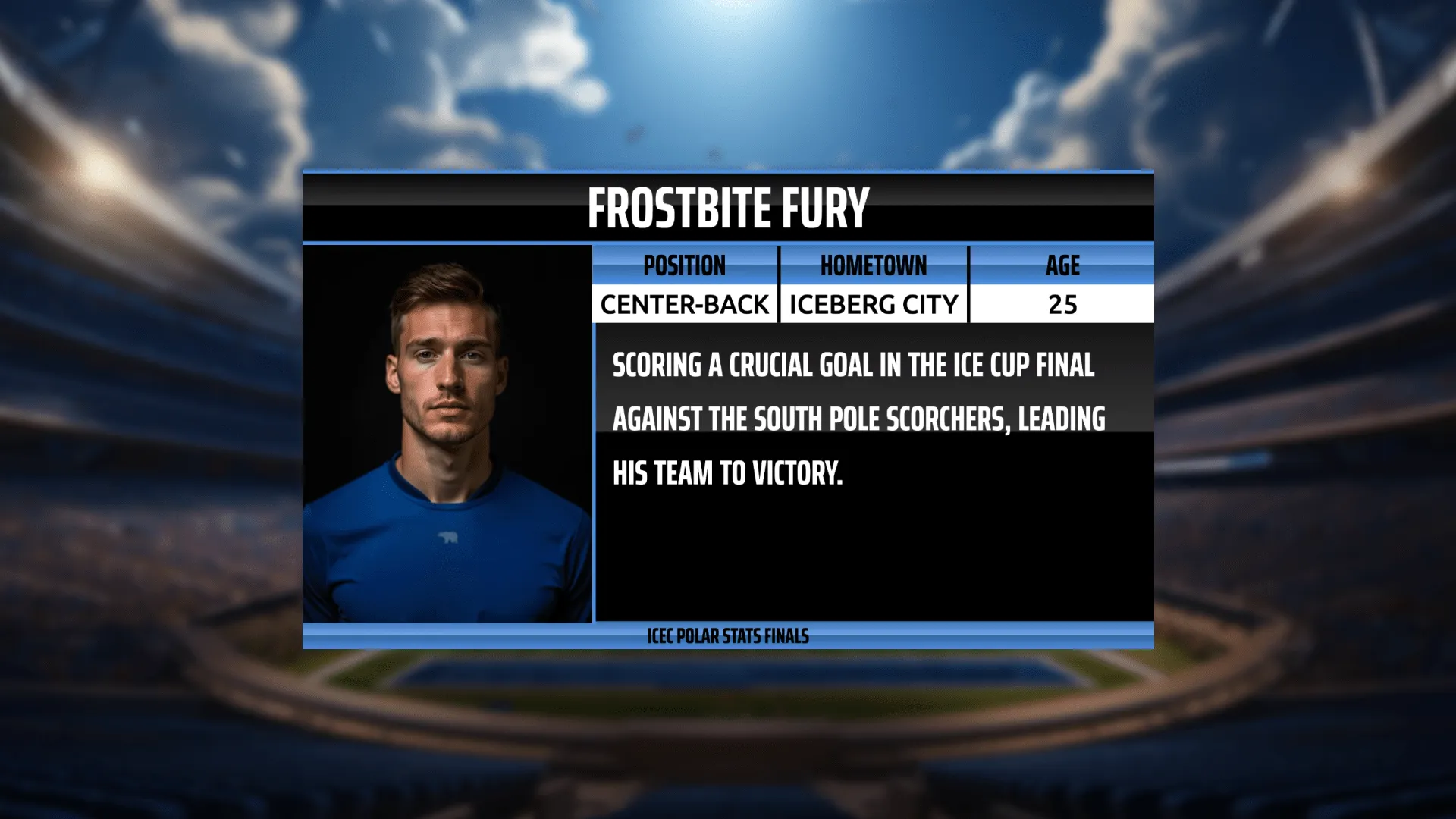 A player bio showing a fictional soccer player 