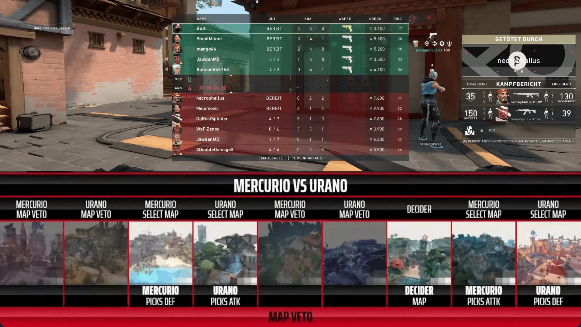 A still image of a video game, with a gaming overlay below displaying different game maps that team members can select from top lay in.
