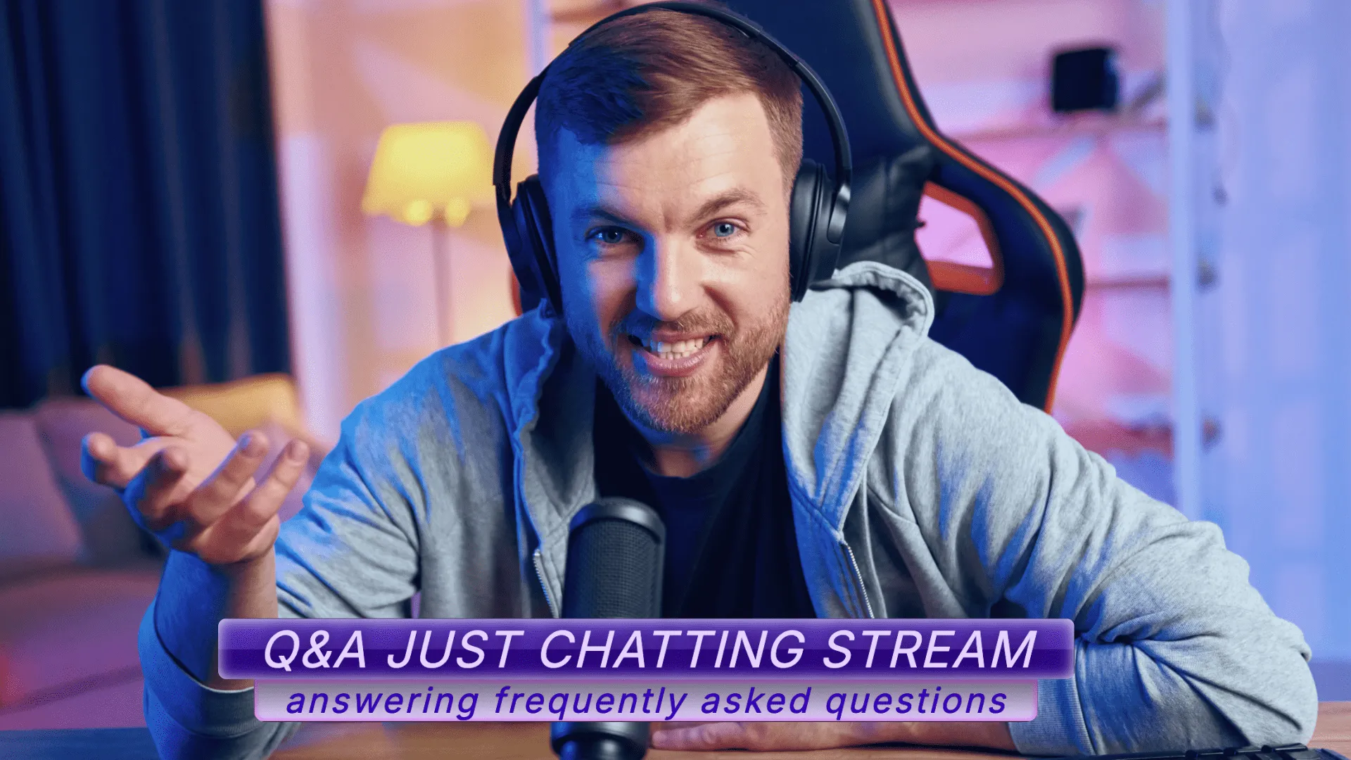 A gamer talking to the camera with a lower third overlay