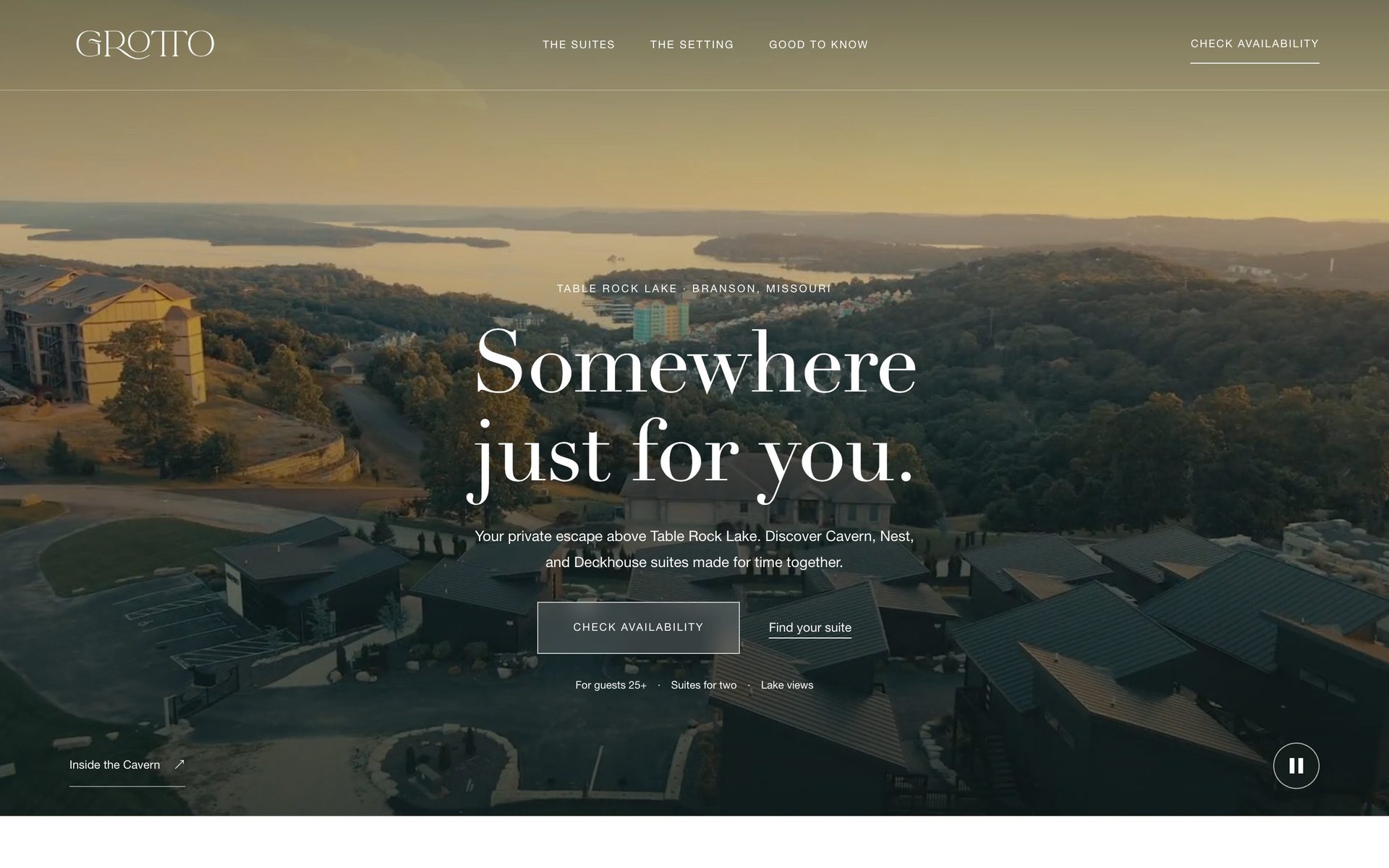 Grotto Resort website homepage