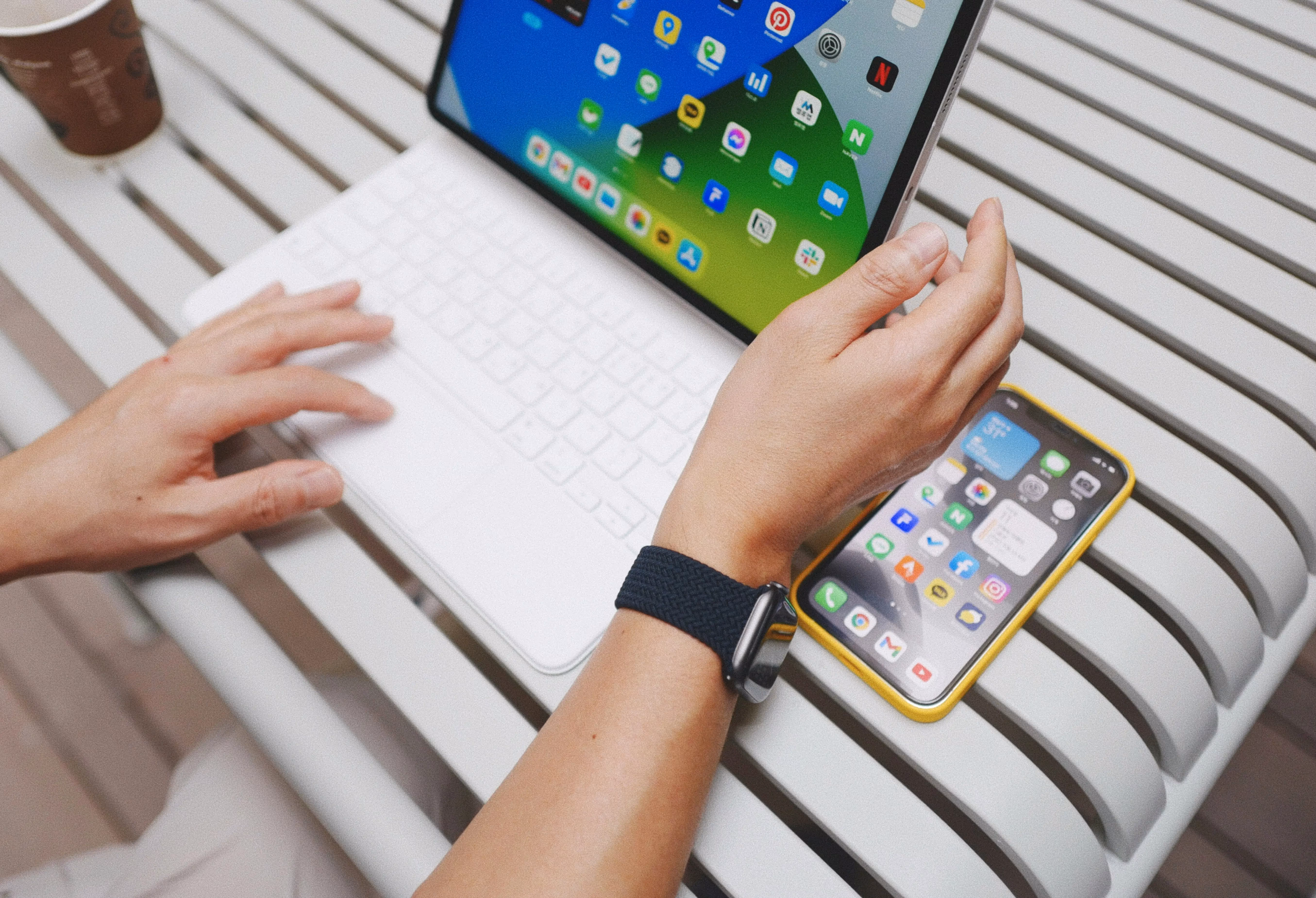 Person using mobile devices