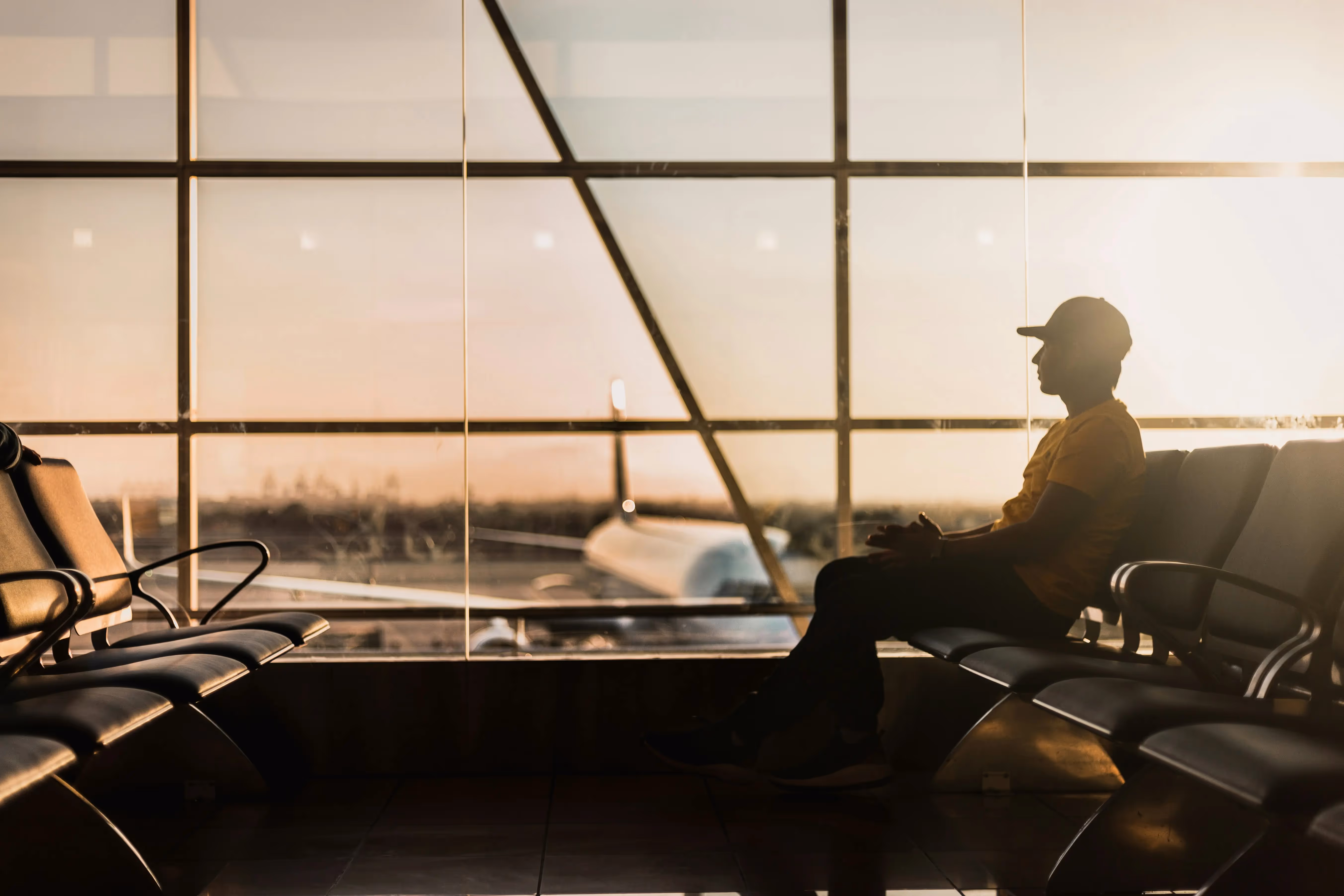 Person in the waiting area at an airport