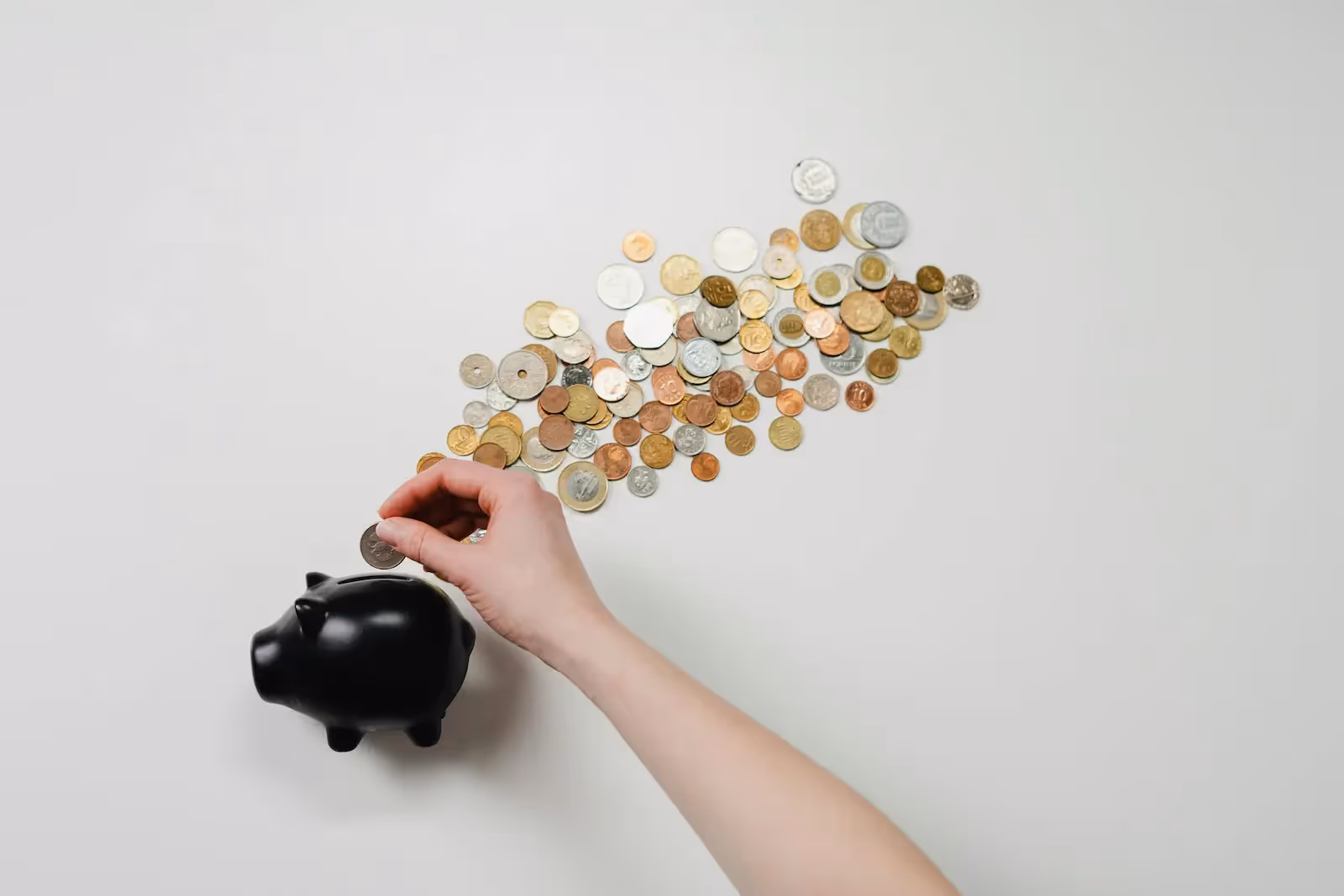 Piggy bank and coins